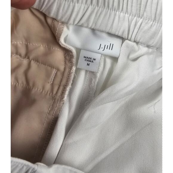 J. Jill white wide leg nude lined pockets sz M pull on pants cropped gaucho EUC - Picture 6 of 10